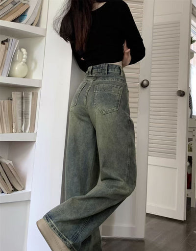2025 New Retro Style, Washed Plain Loose Fit, Casual Style, Zipper Button Closure Jeans, Suitable For All Seasons, Versatile And Error Free. by Glamytek