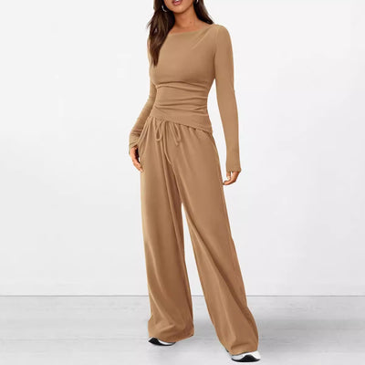 2024 Amazon Autumn Explosions Casual suit Asymmetric Long Sleeve T-shirt Wide Leg Pants Casual Sportswear by Glamytek