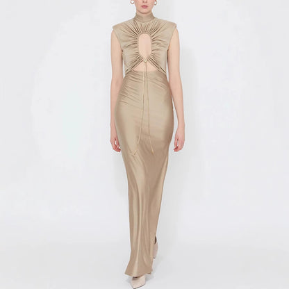 Lace-Up Halterneck Cut Out Slim Dress