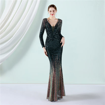 A fashionable long sequined dress