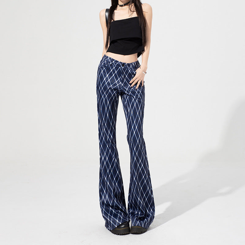 Commuter High-grade Women's Plaid Bell-bottom Pants by Glamytek