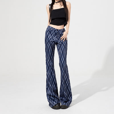 Commuter High-grade Women's Plaid Bell-bottom Pants by Glamytek