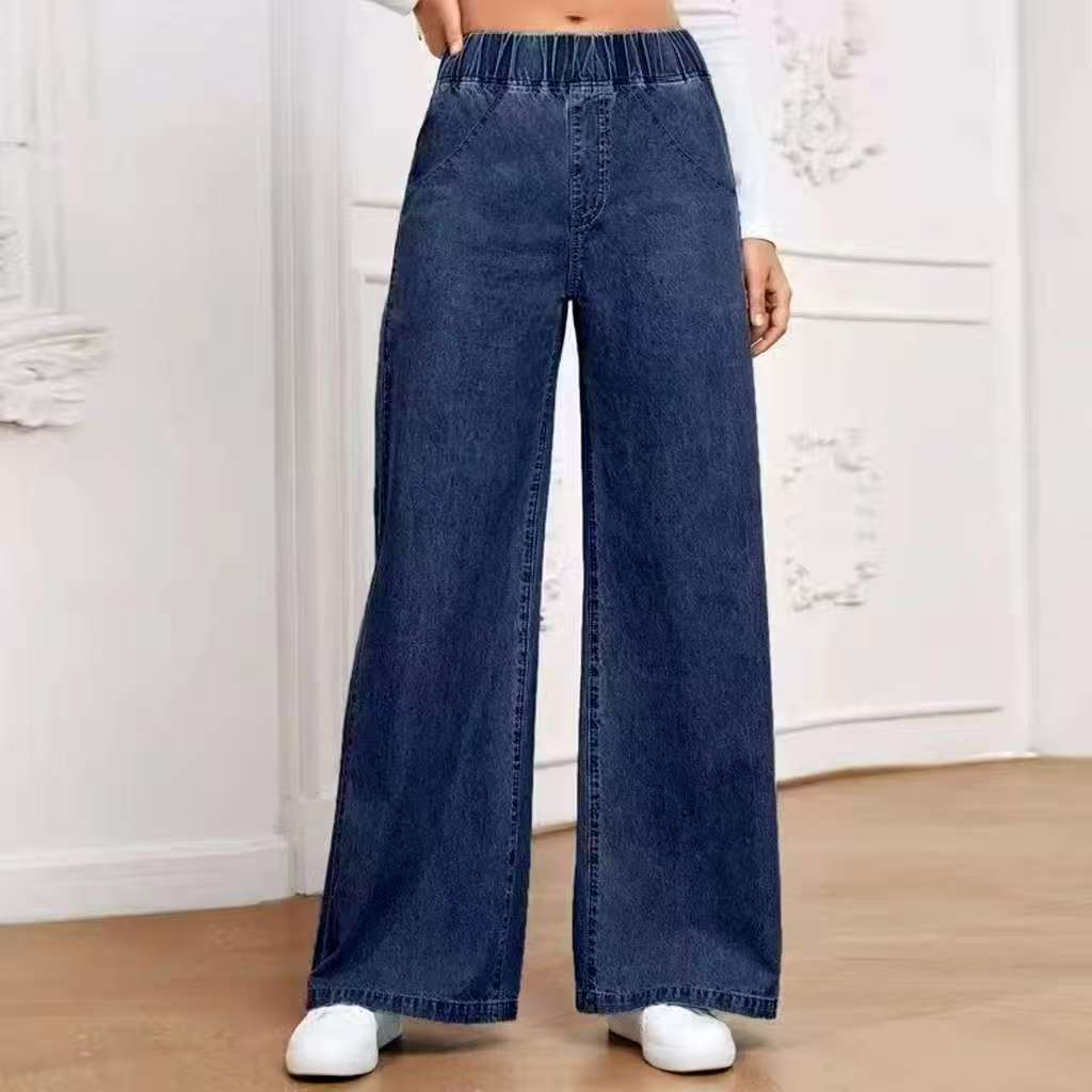 Wide-leg Plus Size Light Blue Washed Straight by Glamytek