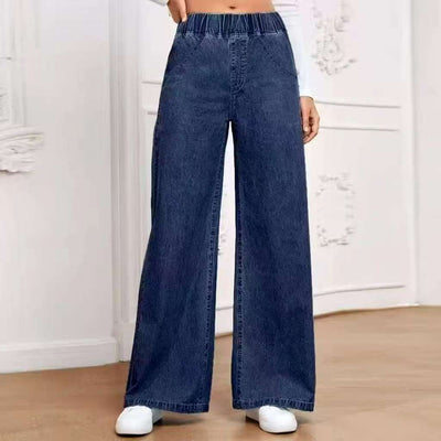 Wide-leg Plus Size Light Blue Washed Straight by Glamytek