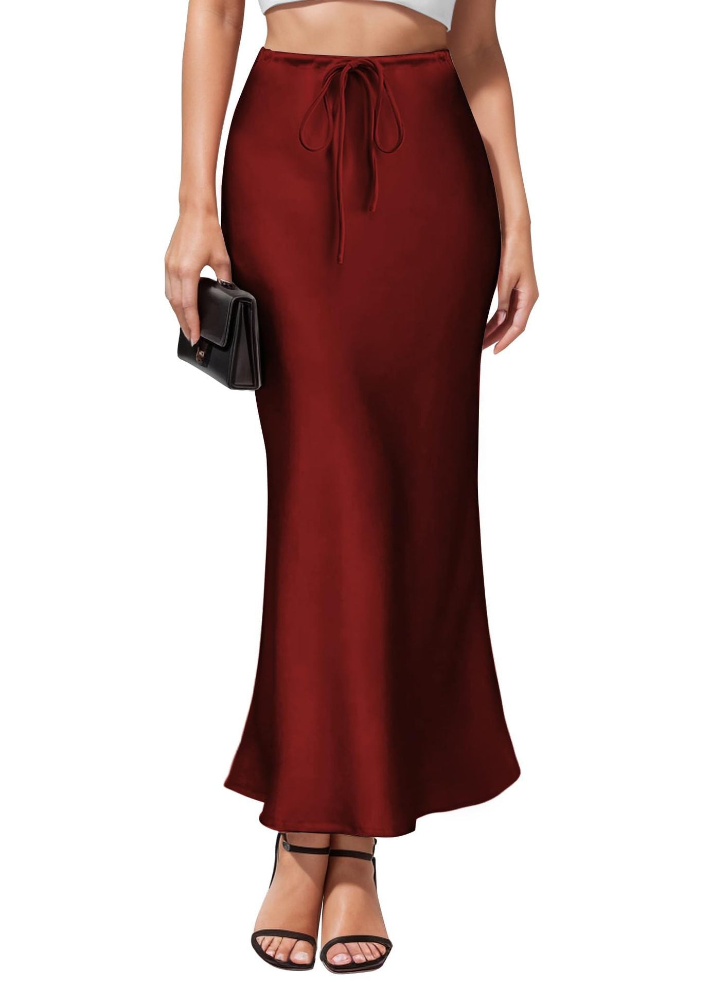 Intellectual Irregular Acetate Satin Skirt Elegant High Waist by Glamytek