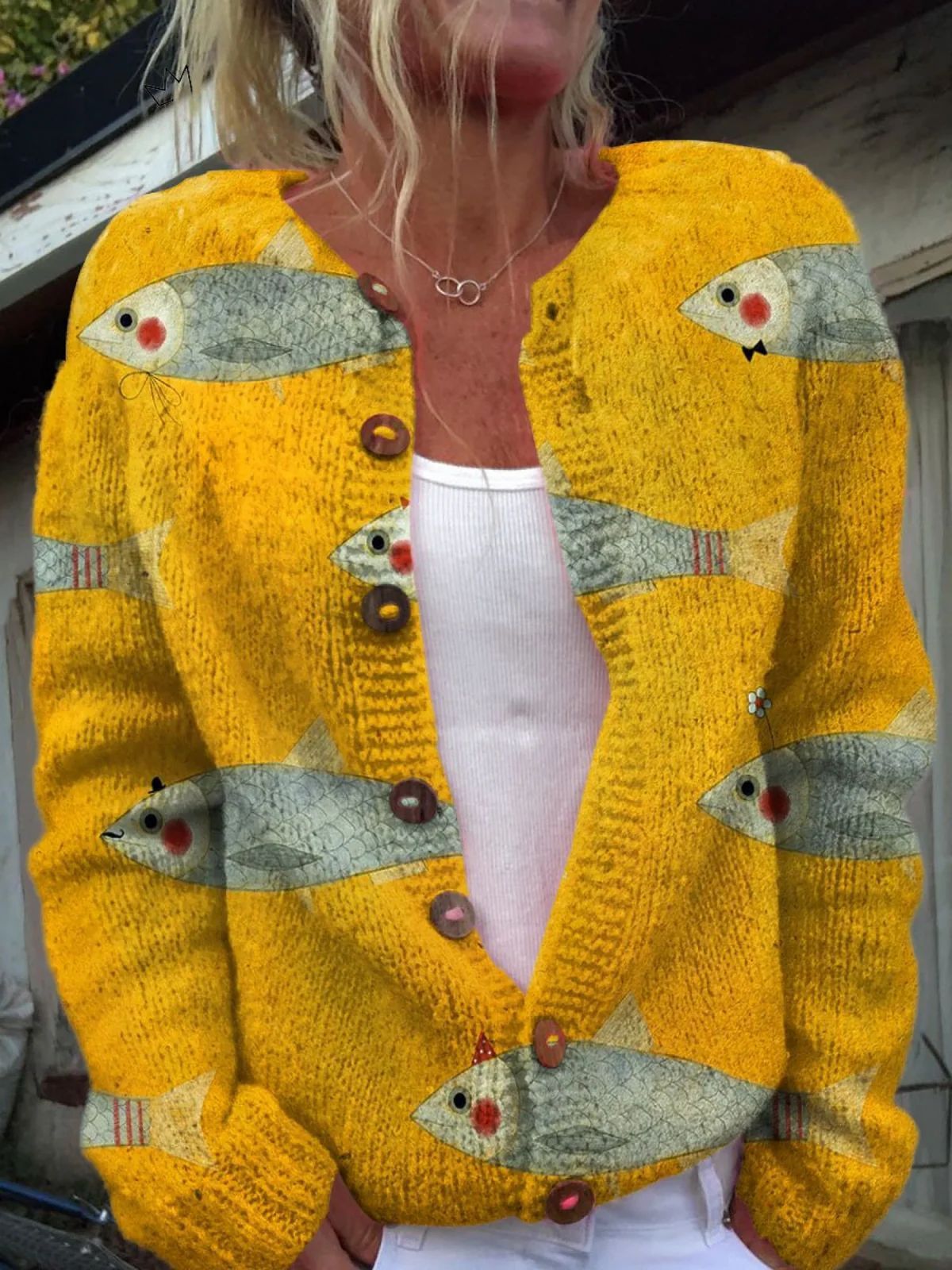 New Women's Autumn And Winter Style Loose 3D Printed Knitted Cardigan Sweater by Glamytek