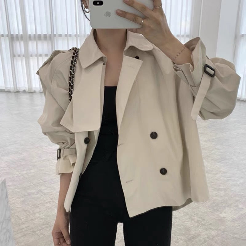 Fall South Lapel Double Breasted Loose Long Sleeve Tooling Style Coat by Glamytek