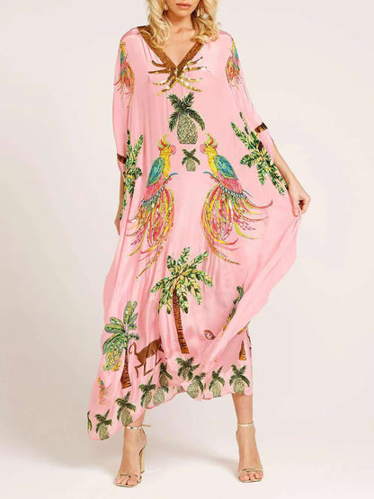Women's V-neck Animal Print Loose Dress