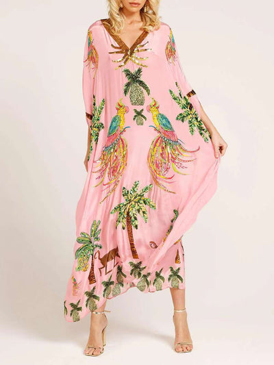 Women's V-neck Animal Print Loose Dress by Glamytek