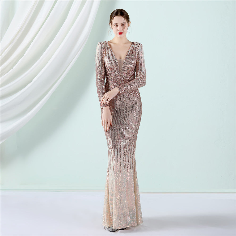 A fashionable long sequined dress