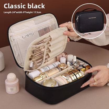 Portable hand-held zoned makeup bag