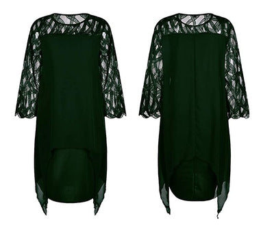 Lace-stitched three-quarter-length dress