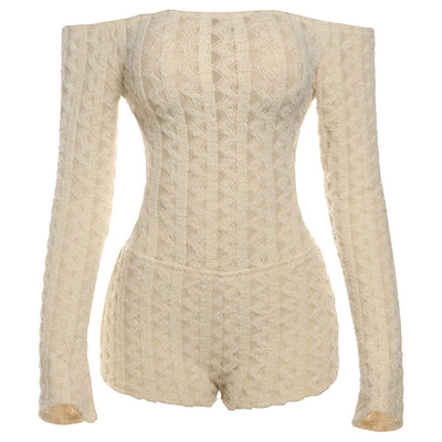 Backless Long Sleeve High Waist Slim Fit Jumpsuit Polyester