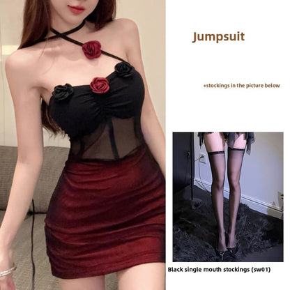 Dark style girl netted dress