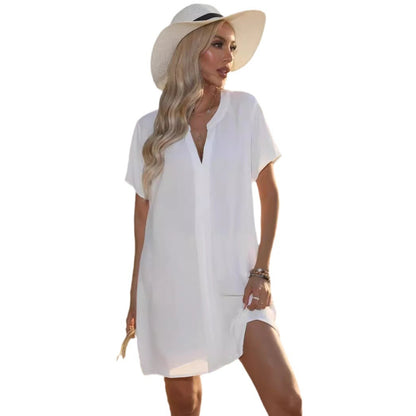 V-neck shirt dress beach skirt