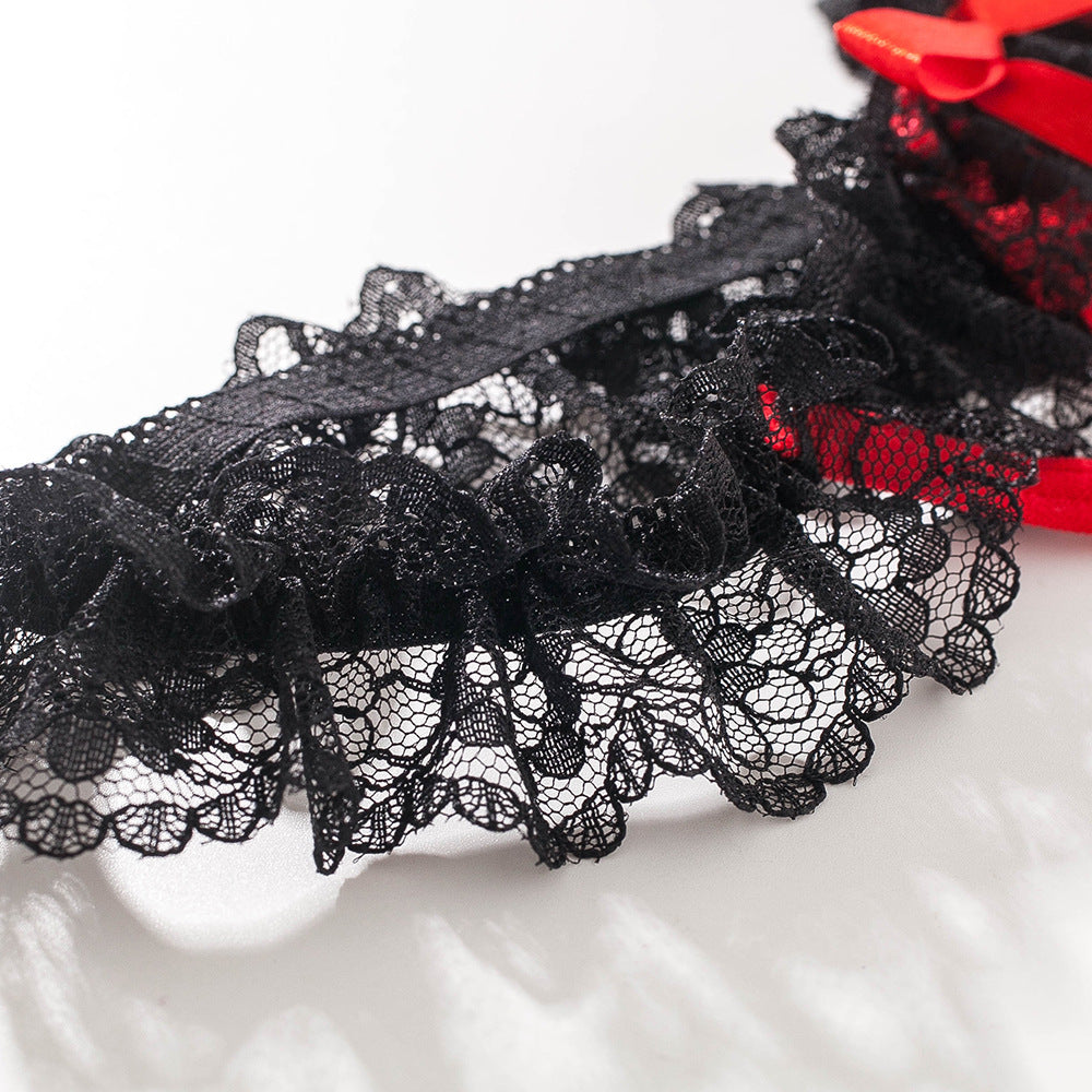 Sexy transparent lace low-rise pearl thong