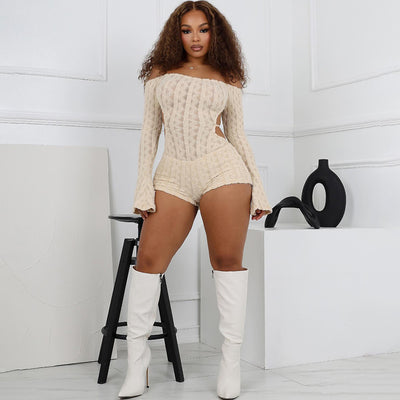 Backless Long Sleeve High Waist Slim Fit Jumpsuit Polyester