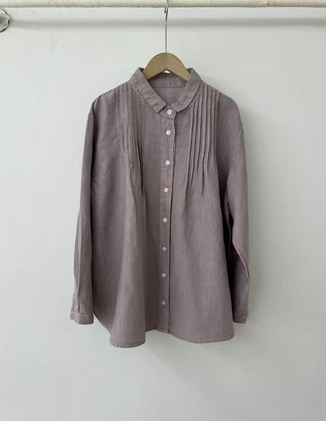 Women's Lapel Japanese Long Linen Sleeves Shirt by Glamytek