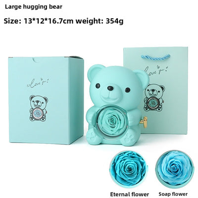 Hug Bear Flip Surprise Rose Flower Jewelry Box