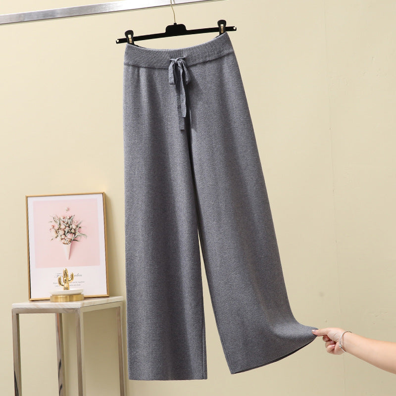 High Waist Straight Loose Thick Knitted Trousers Draping Mop by Glamytek