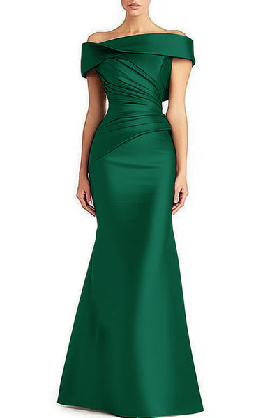 Evening Formal Dress Pleated Off-shoulder Elegant Maxi Dress Mother Of The Bride Dress by Glamytek