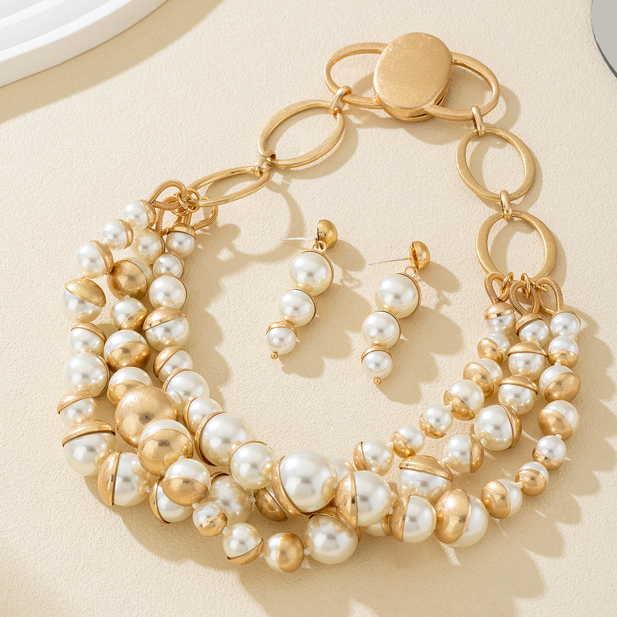 Layered Pearl Necklace Set with Magnetic Clasp