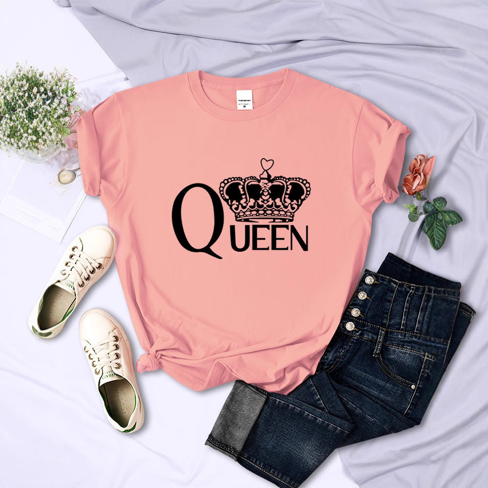 Queen'S Big Crown Printed Women T Shirts Breathable Summer by Glamytek