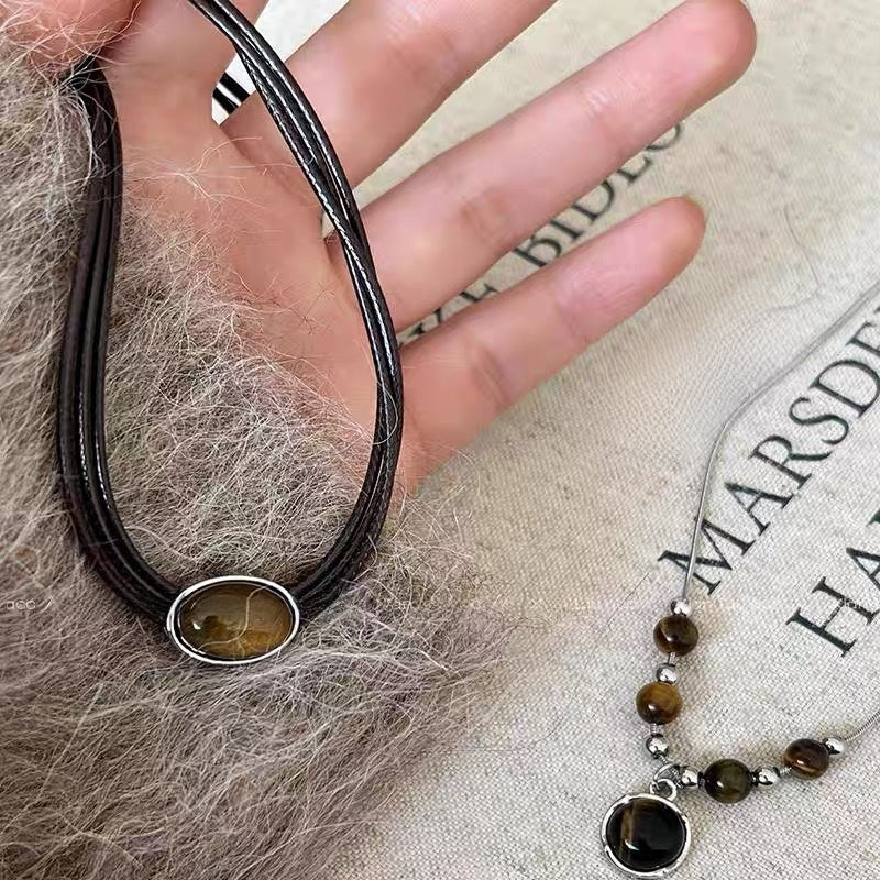Vintage Leather Tiger Eye Necklace