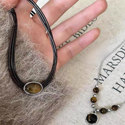 Vintage Leather Tiger Eye Necklace
