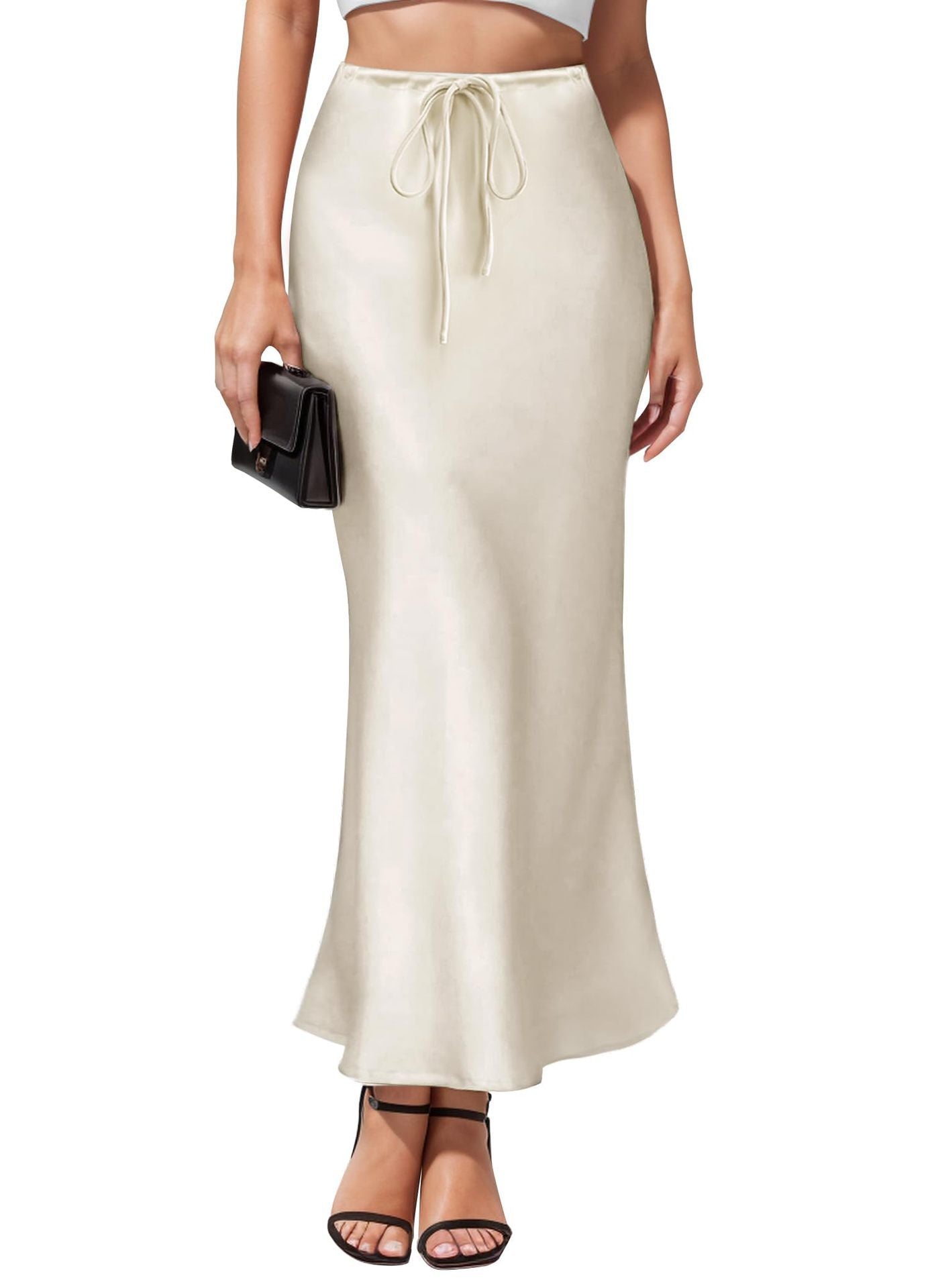 Intellectual Irregular Acetate Satin Skirt Elegant High Waist by Glamytek