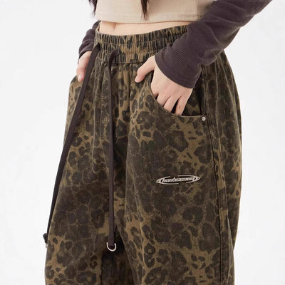 Leopard Print Women's Design Elastic Waist Loose Wide Leg Pants by Glamytek