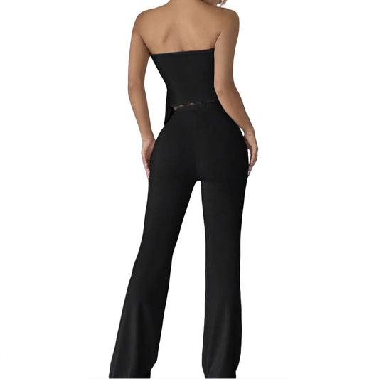 Ribboned top and wide-leg pants set