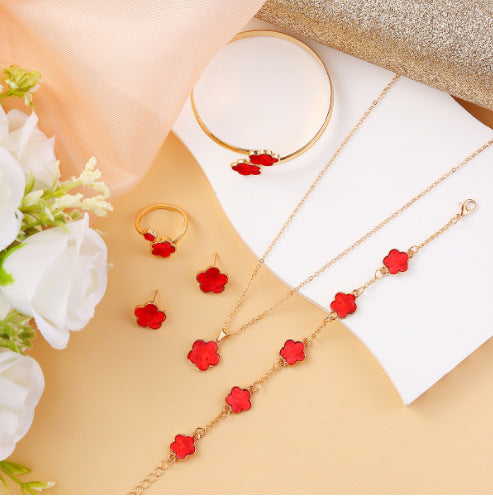 Five Leaf Clover Necklace Ring Earrings for Women