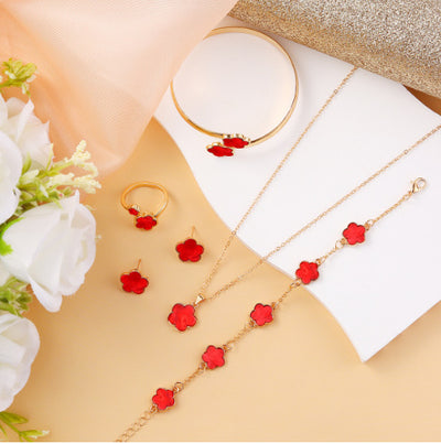 Five Leaf Clover Necklace Ring Earrings for Women
