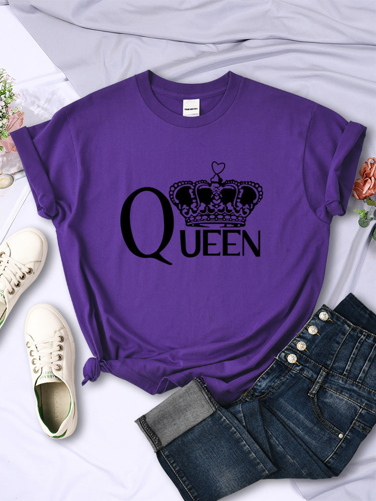Queen'S Big Crown Printed Women T Shirts Breathable Summer by Glamytek