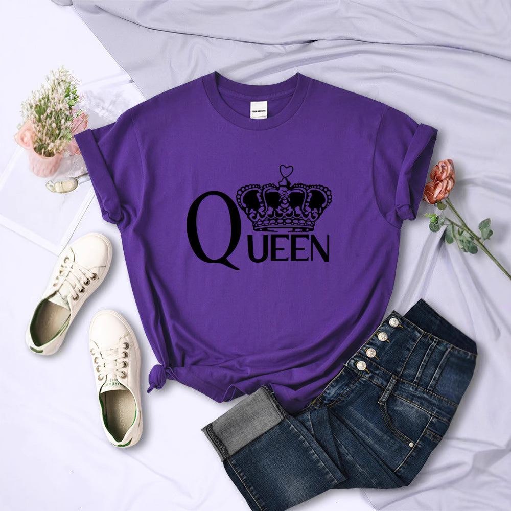 Queen'S Big Crown Printed Women T Shirts Breathable Summer by Glamytek