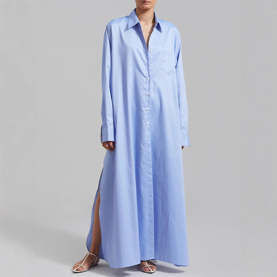 Spring And Summer Lapel Split Dress Women