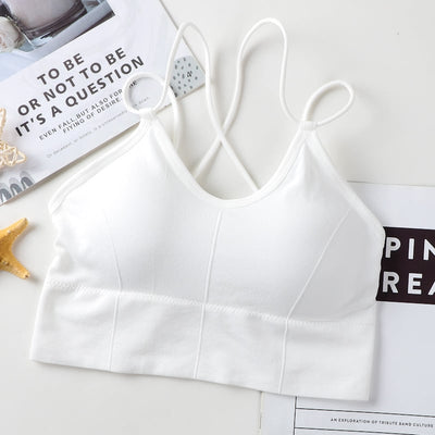 Big backless halter tank top female inner bra pads all-in-one beautiful back underwear by Glamytek