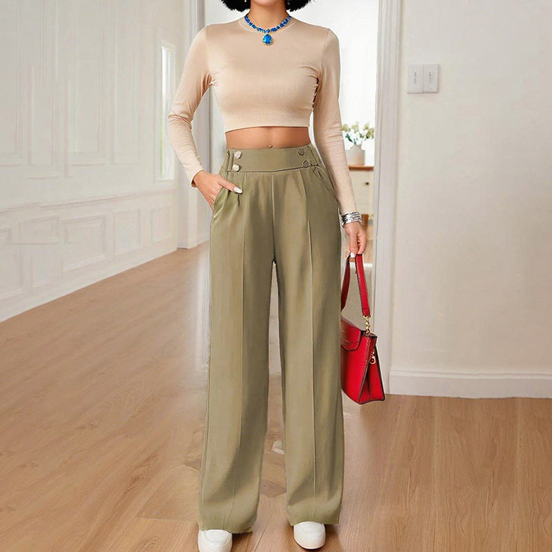 Women's Wide Leg Pants High Waist Business Casual Trousers Pant With Pockets by Glamytek