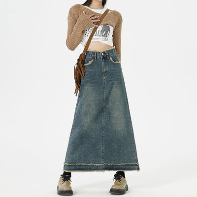 Retro Fashion Hip Denim Long Skirts Women by Glamytek