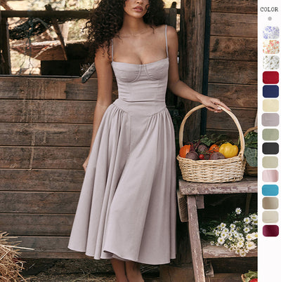 Skirt New Arrival Retro Long Skirt Palace Style Dopamine Wear with Sling for dress Women by Glamytek