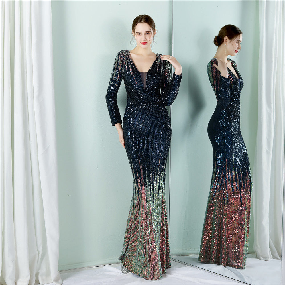 A fashionable long sequined dress