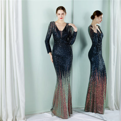 A fashionable long sequined dress