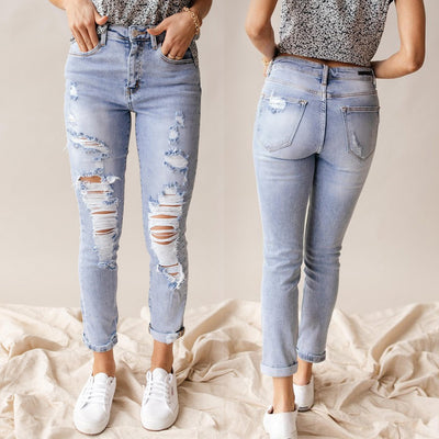 European And American Spring And Summer Leisure Fashion Holes High Waist Jeans For Women by Glamytek
