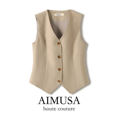 [Natural Fiber] Linen vest Vest Women's Summer 2025 Spring and Summer New arrival Elegant Sleeveless Waistcoat Vest