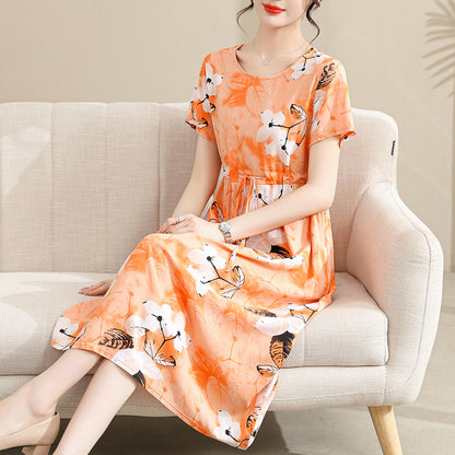 Cotton and silk dress for middle-aged summer