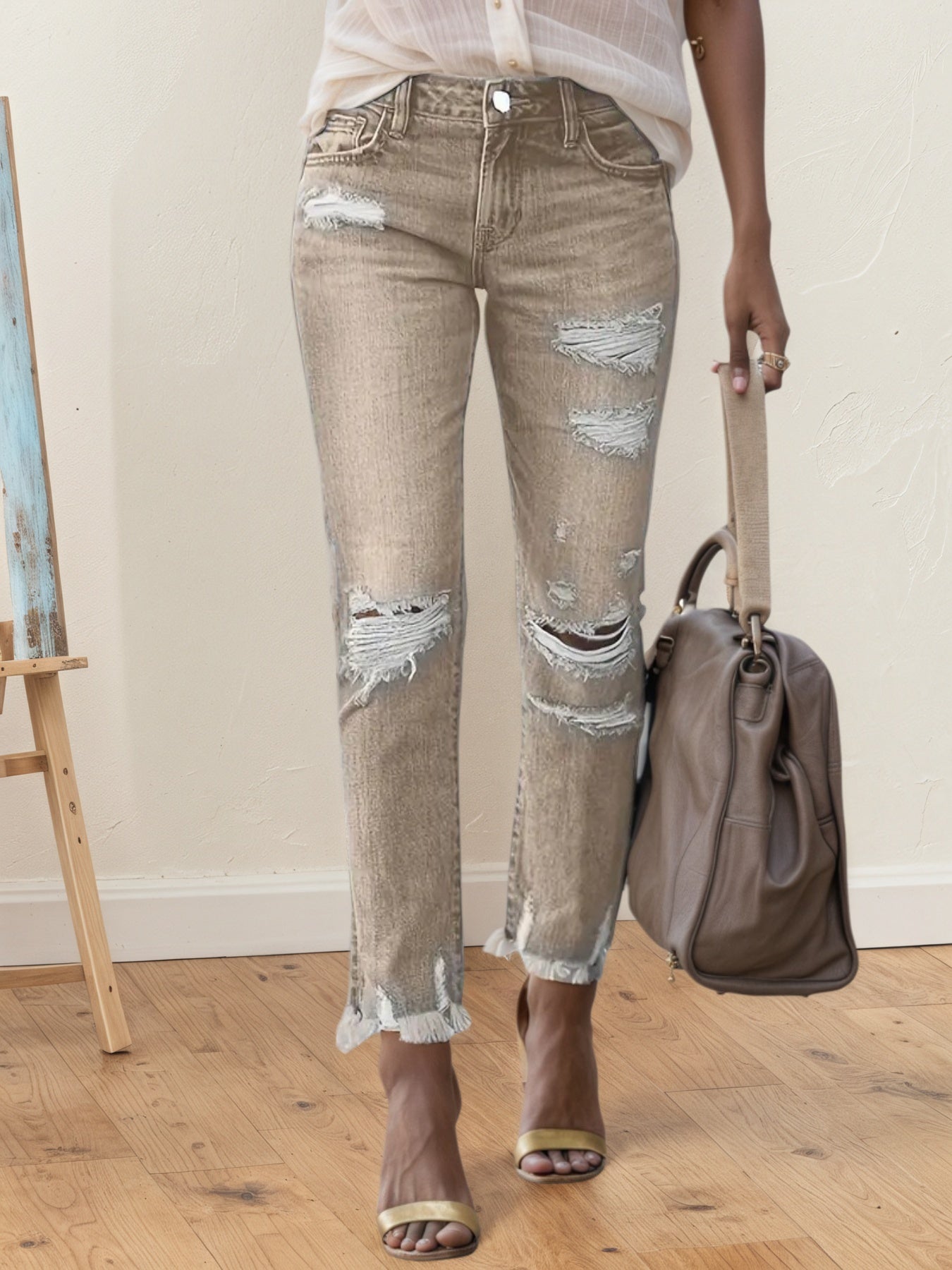 2025 New Women's Fashion Ripped Plus-sized Jeans, Straight And Slim 9-inch Jeans, Retro And Comfortable Jeans, Suitable For All Occasions, Plus-sized Women's Denim Clothing by Glamytek
