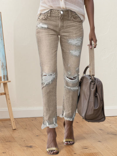 2025 New Women's Fashion Ripped Plus-sized Jeans, Straight And Slim 9-inch Jeans, Retro And Comfortable Jeans, Suitable For All Occasions, Plus-sized Women's Denim Clothing by Glamytek