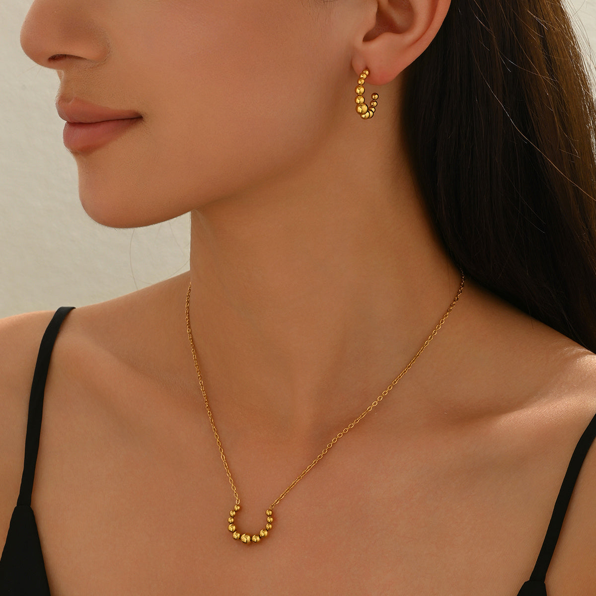 Lxalry Golden Jewelry Set - Crescent Pendant Necklace & Earrings, Minimalist Metal Accessories, Elegant Everyday Jewelry, Perfect For Black Outfits, Dainty Clavicle Chain by Glamytek