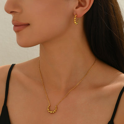 Lxalry Golden Jewelry Set - Crescent Pendant Necklace & Earrings, Minimalist Metal Accessories, Elegant Everyday Jewelry, Perfect For Black Outfits, Dainty Clavicle Chain by Glamytek
